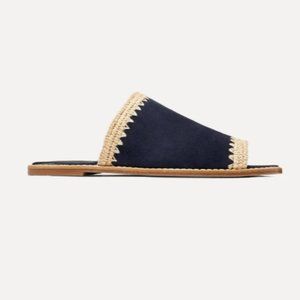 VINCE. Padmore raffia-trimmed suede slides Size 7